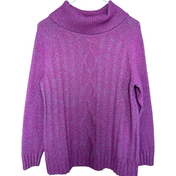 Talbots Sweaters - Talbots Marled Cowlneck Sweater Dark Pink Women’s Size PL Wool Cotton
